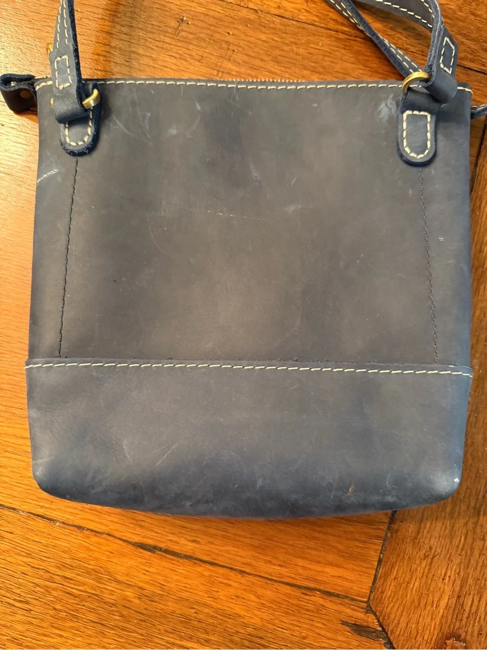 Portland Leather Navy Blue Leather Messenger Crossbody
